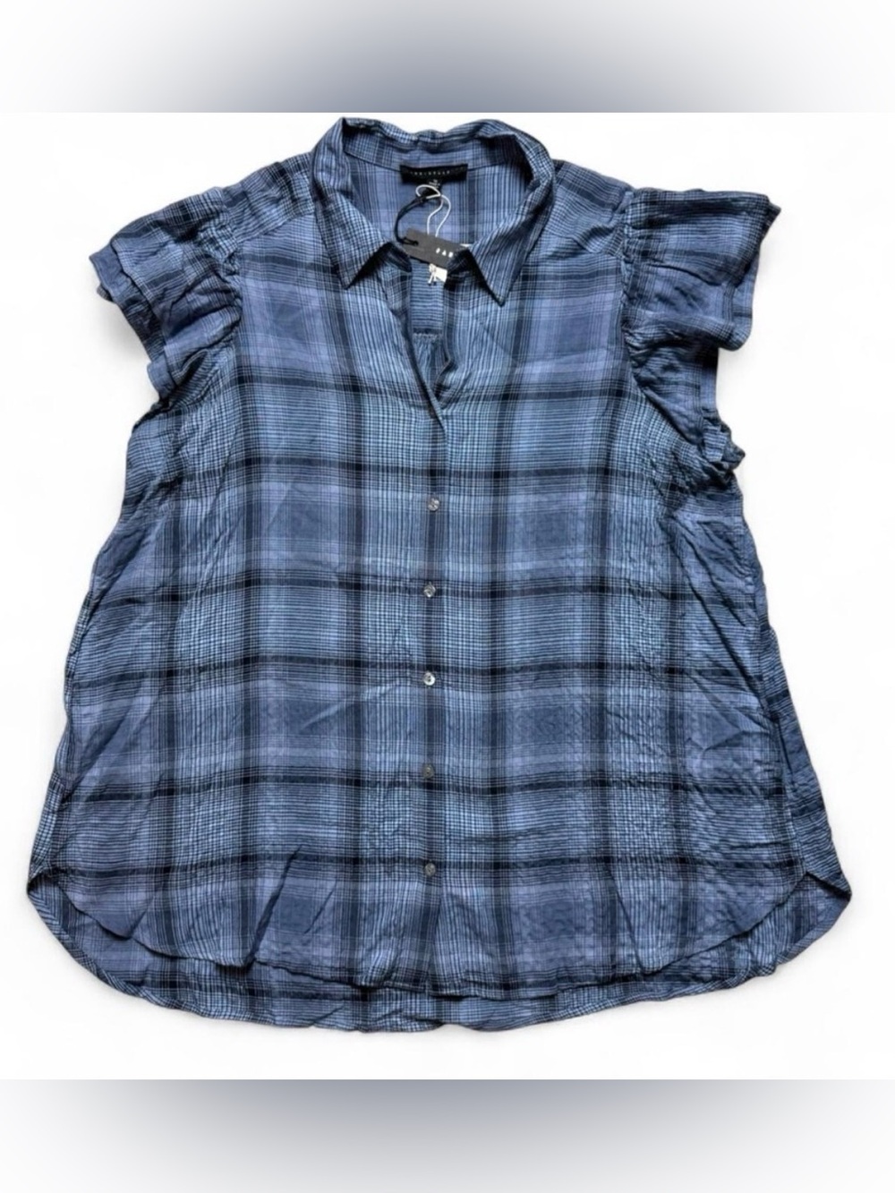 Jane & Delancy Blue Plaid Button Up Blouse Short Sleeves Women Size 1X NWT